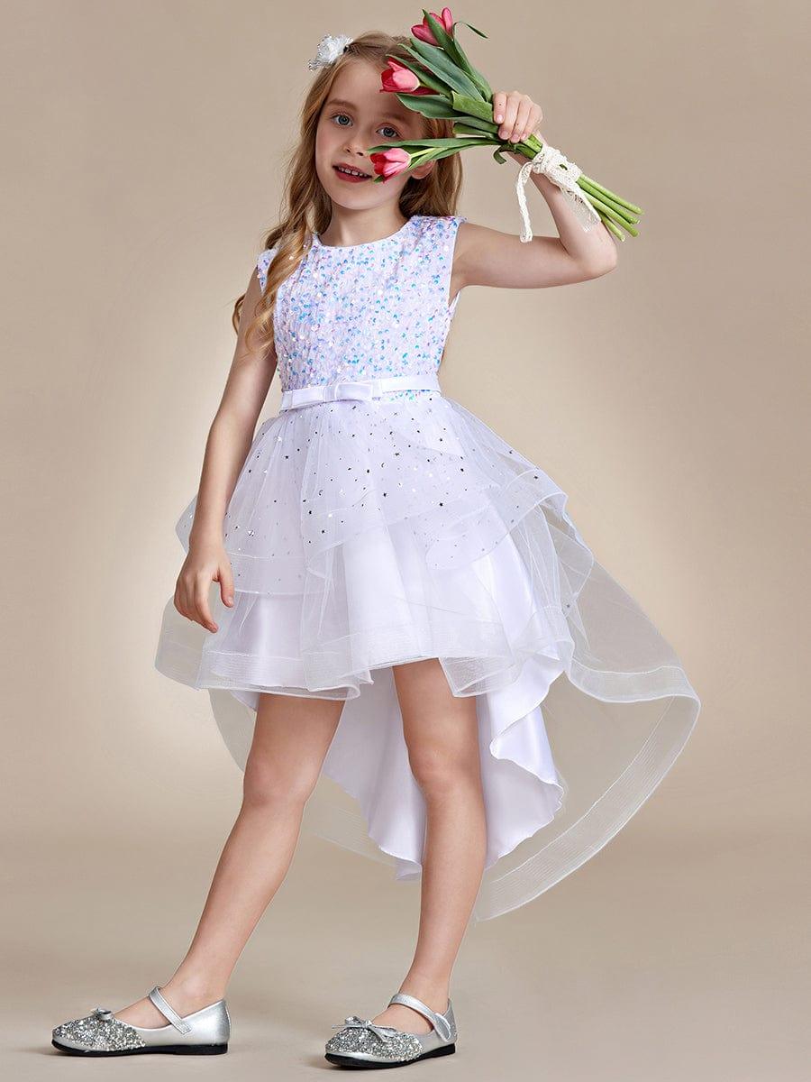 ADERELLA|Sequin Polka Dot Sleeveless High-Low Flower Girl Dresses