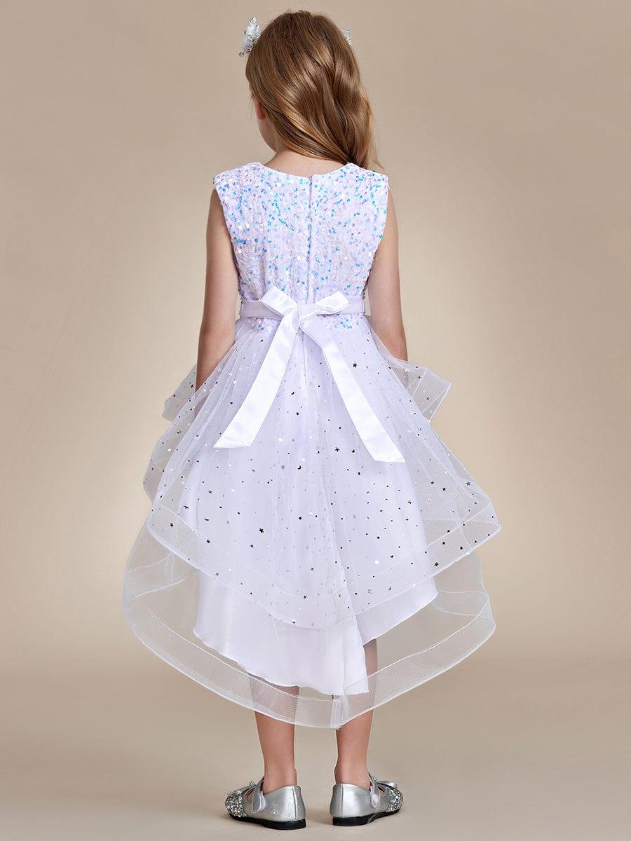 ADERELLA|Sequin Polka Dot Sleeveless High-Low Flower Girl Dresses