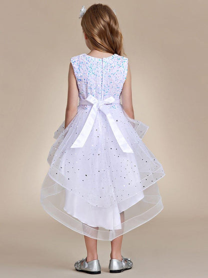 ADERELLA|Sequin Polka Dot Sleeveless High-Low Flower Girl Dresses