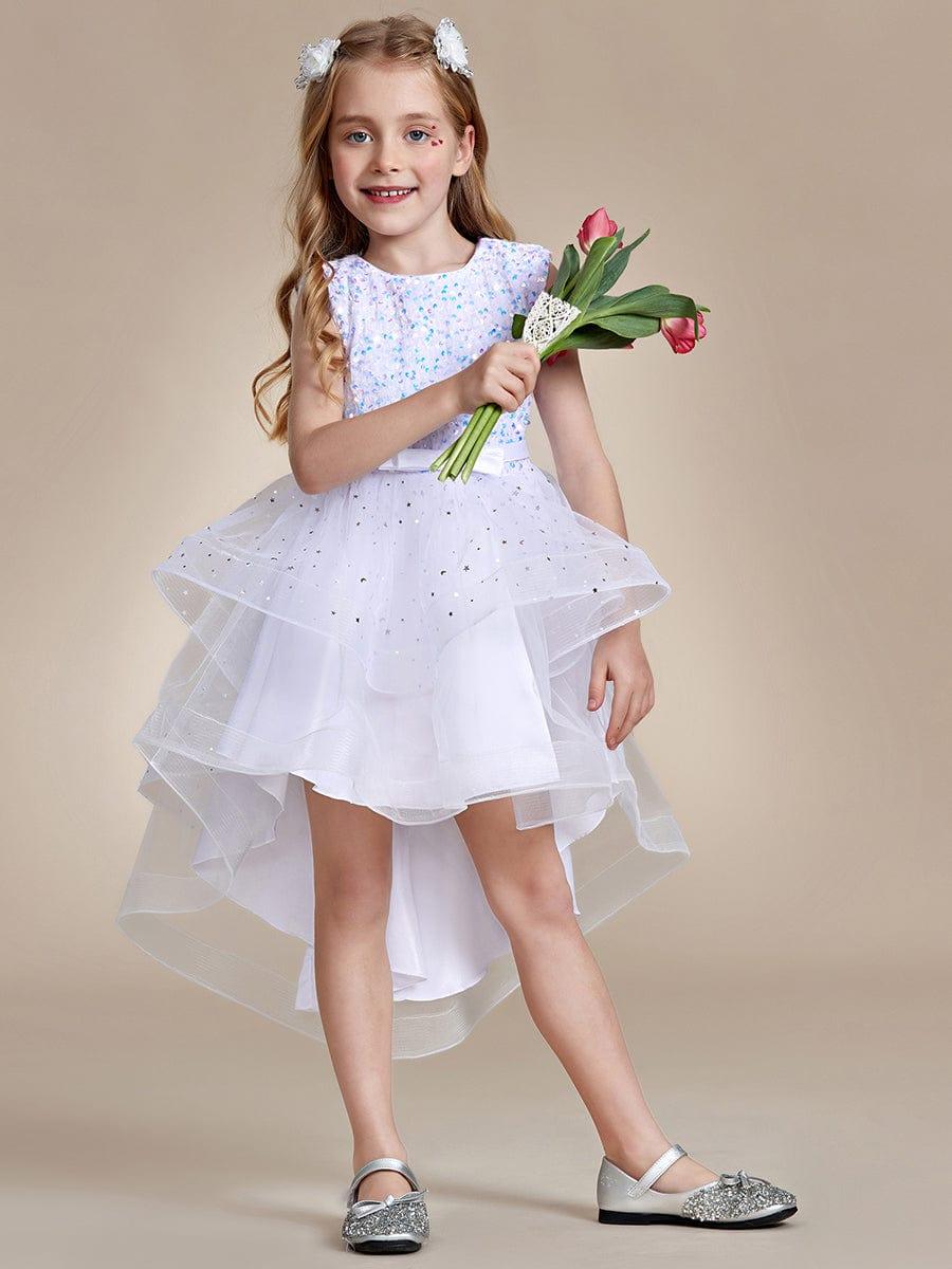 ADERELLA|Sequin Polka Dot Sleeveless High-Low Flower Girl Dresses