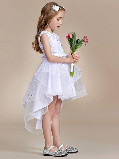ADERELLA|Sequin Polka Dot Sleeveless High-Low Flower Girl Dresses