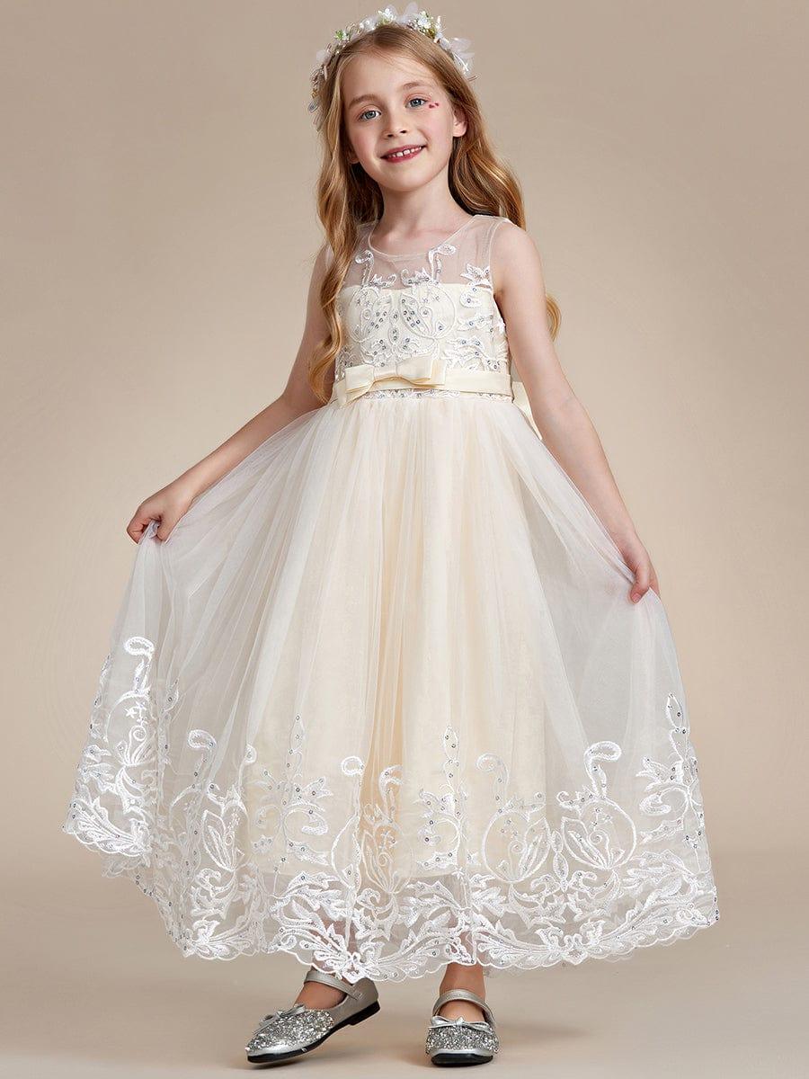 AURIENNA|Gorgeous Applique Princess Dress for Flower Girl with Bowknot