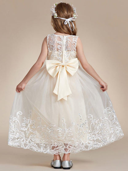 AURIENNA|Gorgeous Applique Princess Dress for Flower Girl with Bowknot