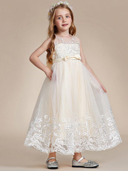 AURIENNA|Gorgeous Applique Princess Dress for Flower Girl with Bowknot
