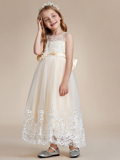 AURIENNA|Gorgeous Applique Princess Dress for Flower Girl with Bowknot