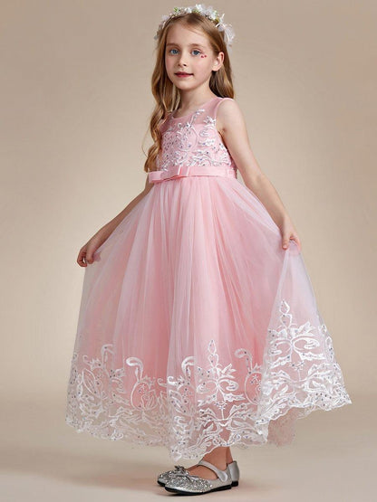 AURIENNA|Gorgeous Applique Princess Dress for Flower Girl with Bowknot