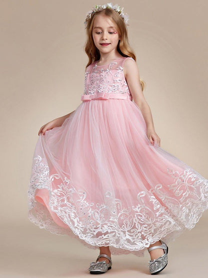 AURIENNA|Gorgeous Applique Princess Dress for Flower Girl with Bowknot