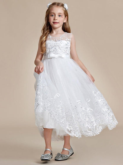 AURIENNA|Gorgeous Applique Princess Dress for Flower Girl with Bowknot