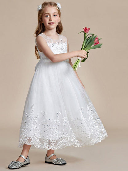 AURIENNA|Gorgeous Applique Princess Dress for Flower Girl with Bowknot