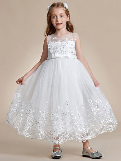 AURIENNA|Gorgeous Applique Princess Dress for Flower Girl with Bowknot