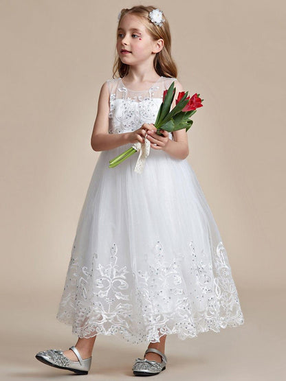 AURIENNA|Gorgeous Applique Princess Dress for Flower Girl with Bowknot