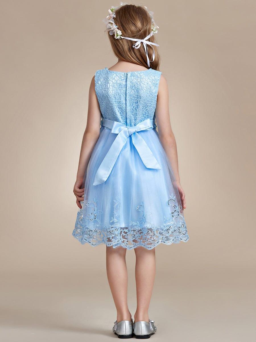 ELLARA|Beaded Lace Applique Sleeveless Flower Girl Dress With Back Bow-Knot