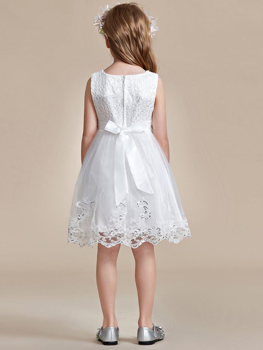 ELLARA|Beaded Lace Applique Sleeveless Flower Girl Dress With Back Bow-Knot