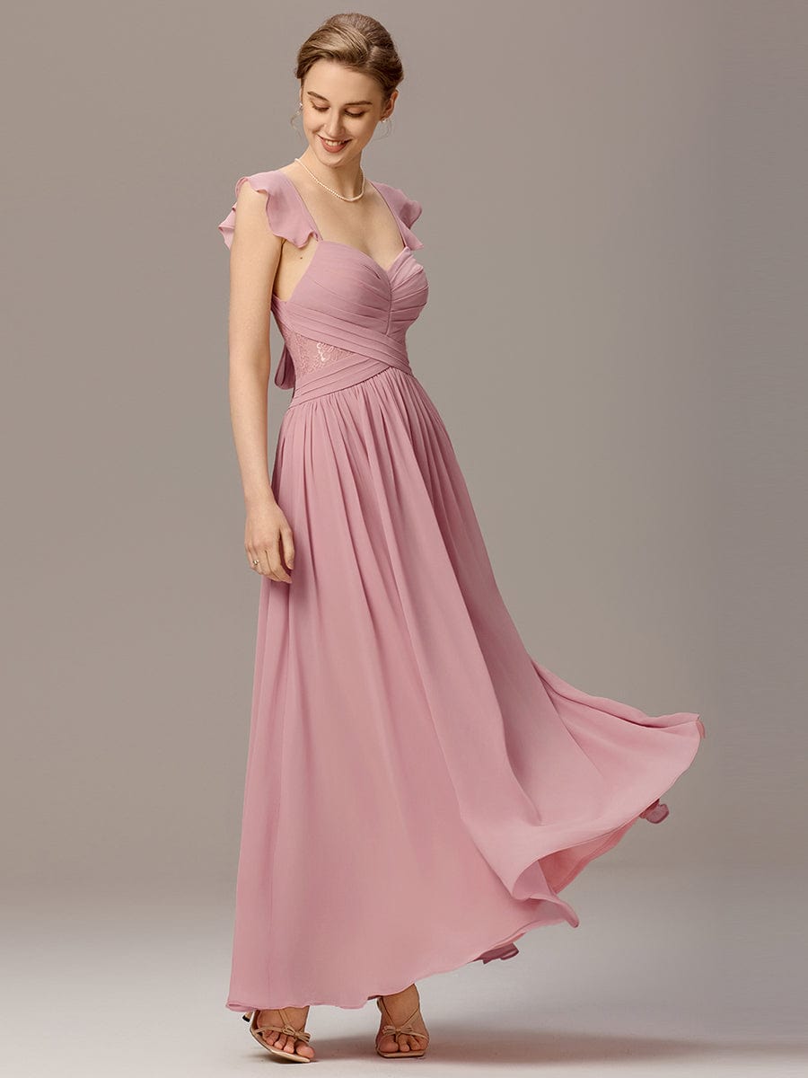 ever ELARA|Back-Tie Pleated Ruffles Sleeves Maxi Bridesmaid Dress