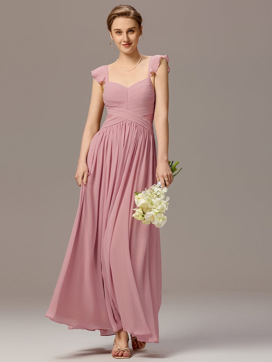 ever ELARA|Back-Tie Pleated Ruffles Sleeves Maxi Bridesmaid Dress