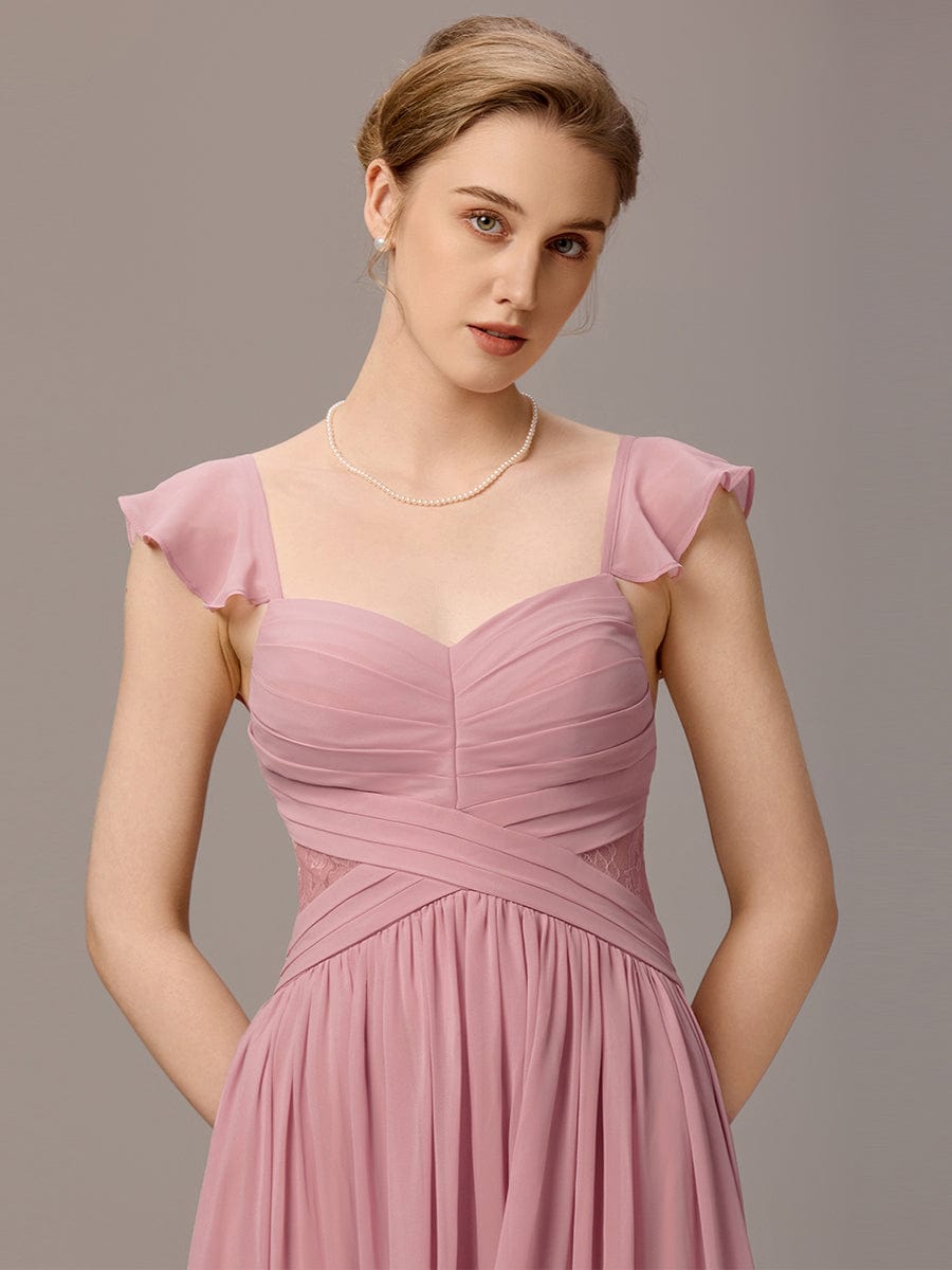 ever ELARA|Back-Tie Pleated Ruffles Sleeves Maxi Bridesmaid Dress