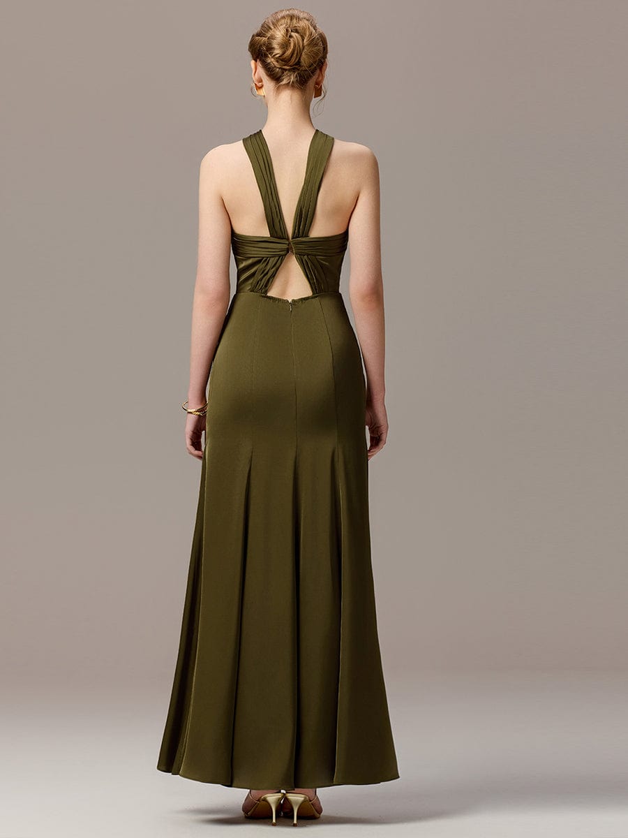 ever SELENE|Satin Cross Halter Sleeveless Maxi Bridesmaid Dress
