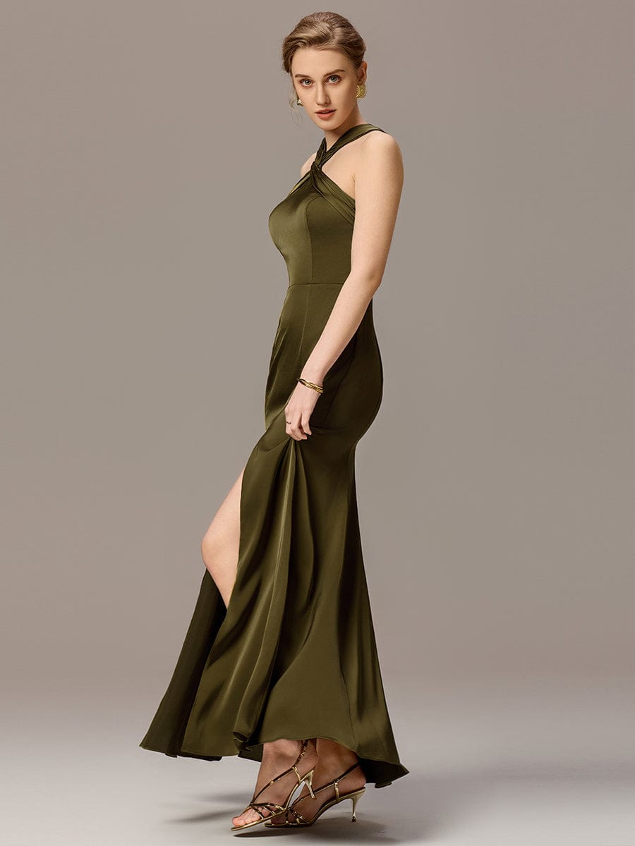 ever SELENE|Satin Cross Halter Sleeveless Maxi Bridesmaid Dress