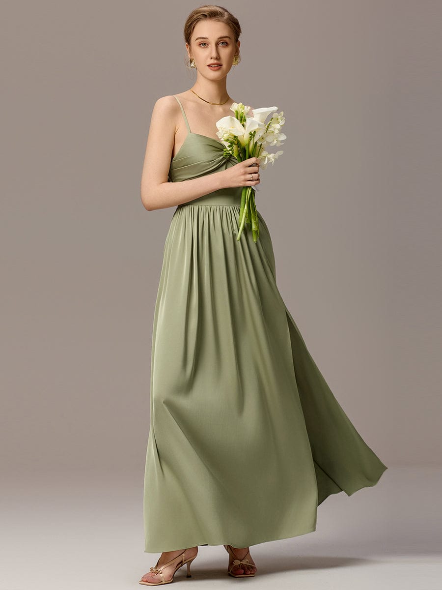 ever VERA|Satin Pleated Back-Tie Sleeveless Maxi Bridesmaid Dress