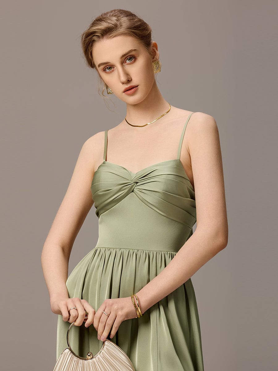 ever VERA|Satin Pleated Back-Tie Sleeveless Maxi Bridesmaid Dress