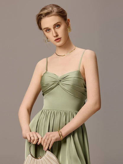 ever VERA|Satin Pleated Back-Tie Sleeveless Maxi Bridesmaid Dress