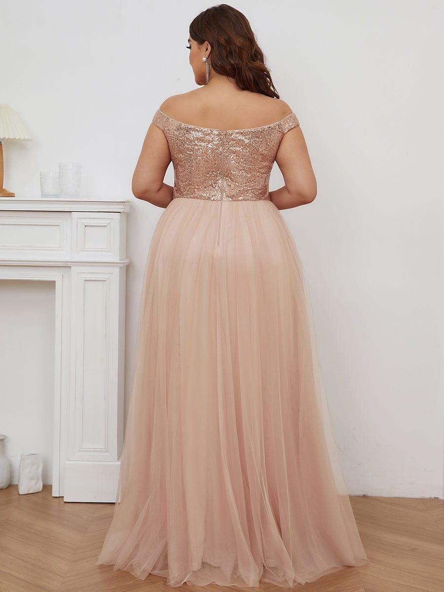 A-line Sequin Off the Shoulder Maxi Tulle Formal Evening Dress