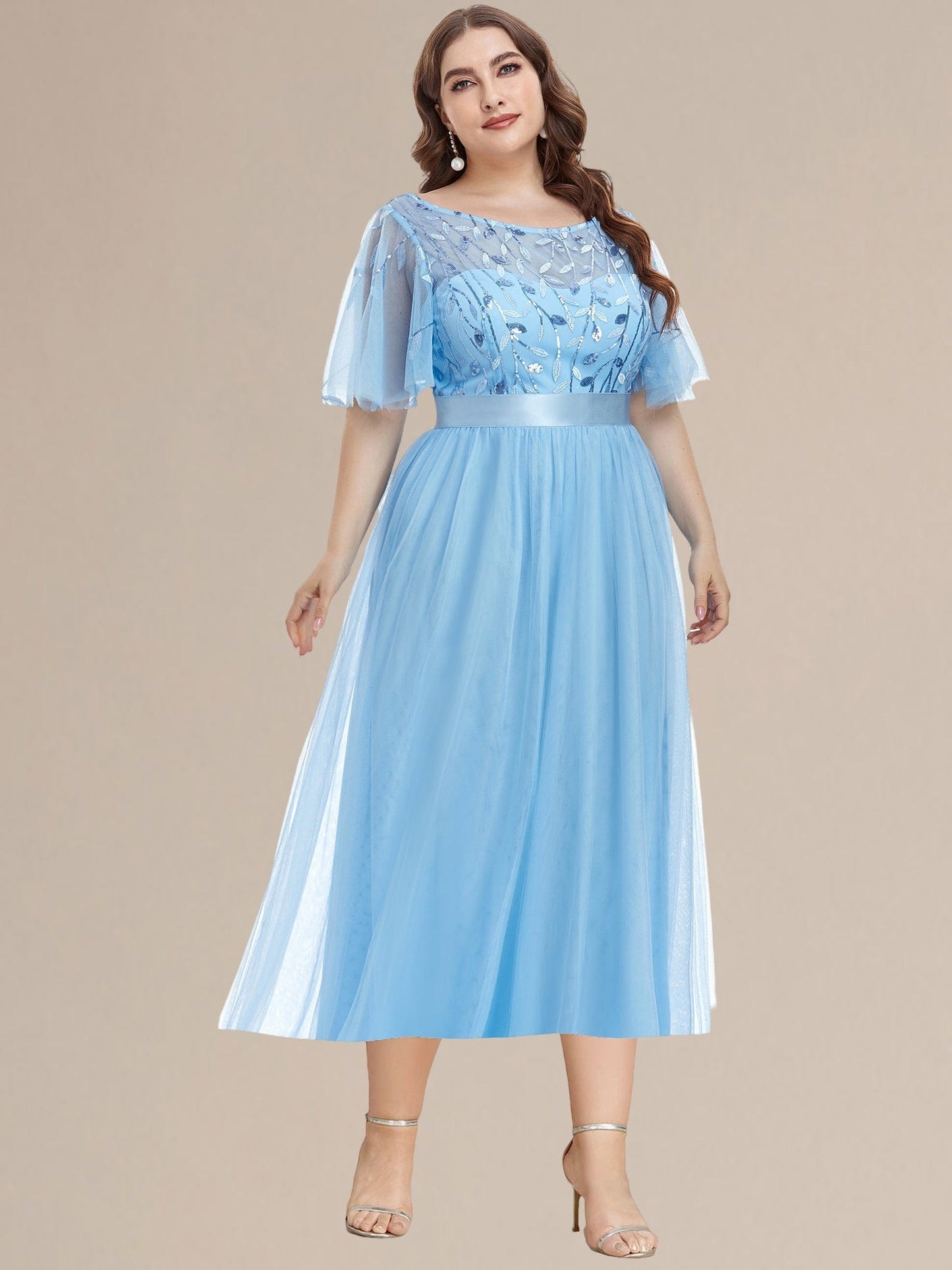 pretty TAYLOR|Plus Size Sequin Leaf Wedding Guest Dress