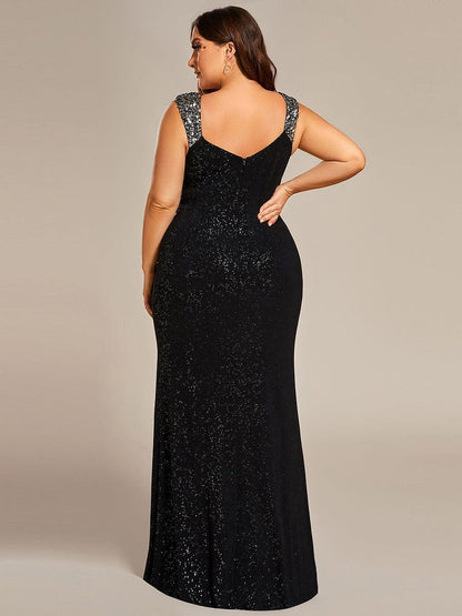 ever NOIRE|Sequin Shoulder Strap Twist High Slit Prom Dress