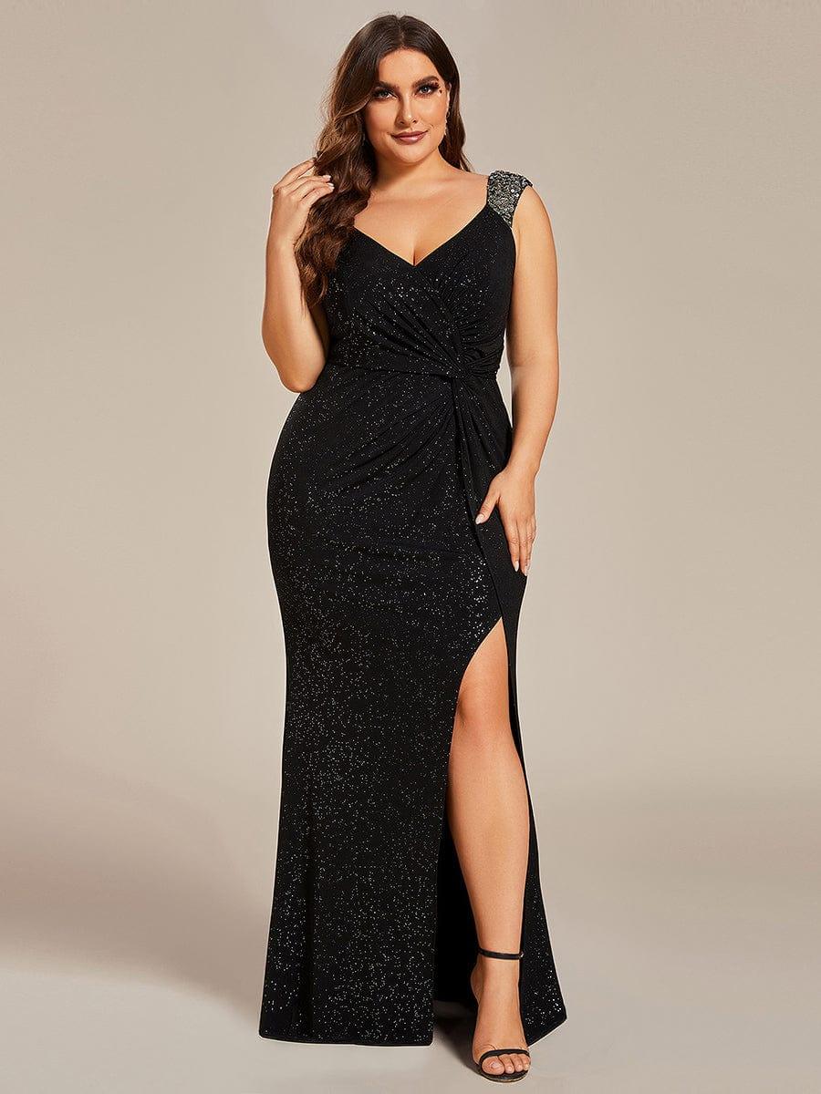 ever NOIRE|Glitter V-Neck Cruise Journey Evening Dress
