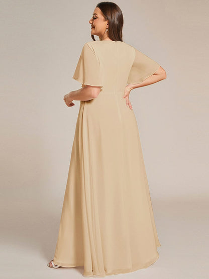 pretty IVYROSE|Plus Size Floral Applique Short Sleeve A-Line Chiffon Formal Evening Dress