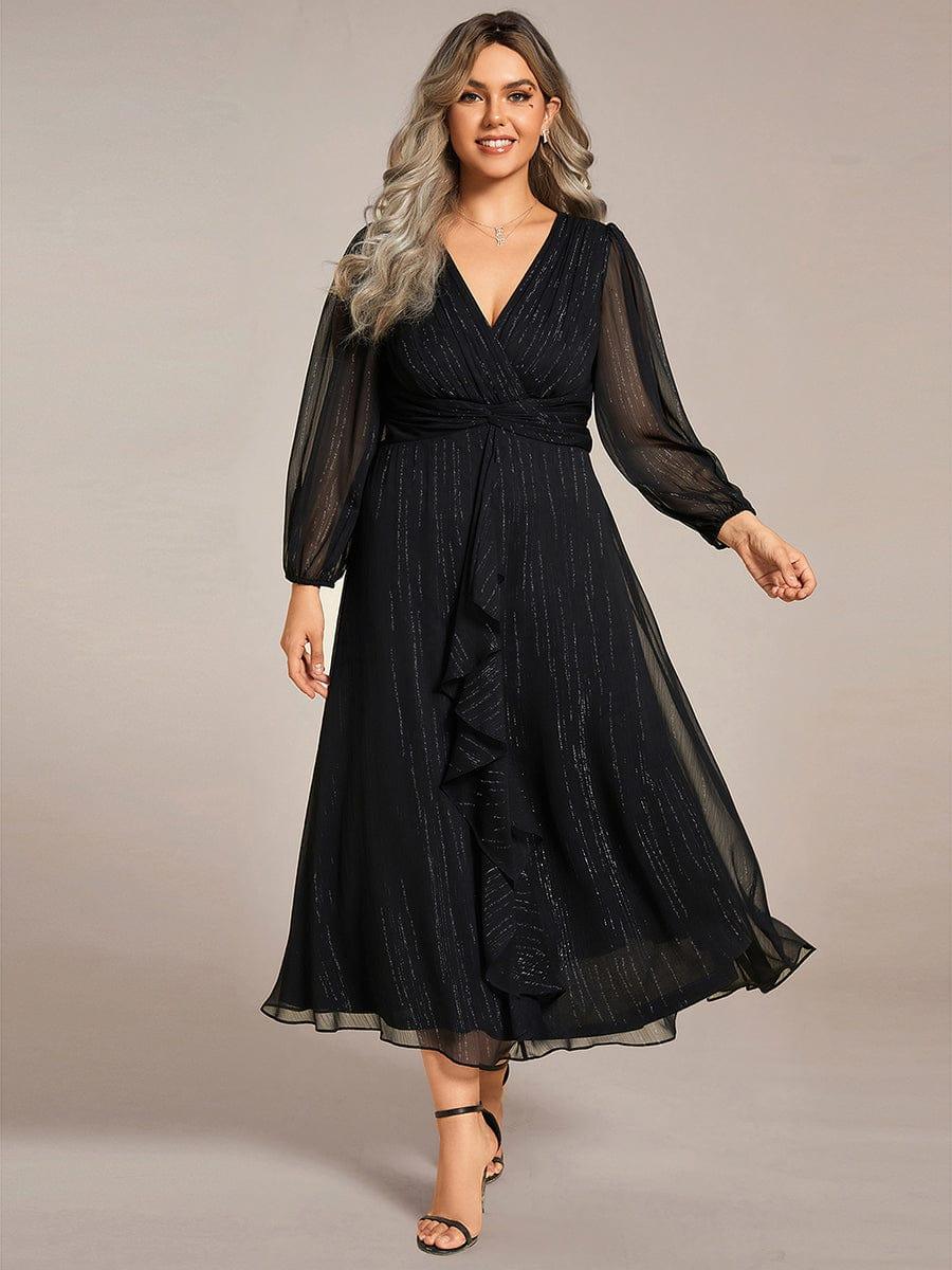 pretty EMBER|Plus Size Twist Knot Louts Leaf Long Sleeve A-Line Evening Dress