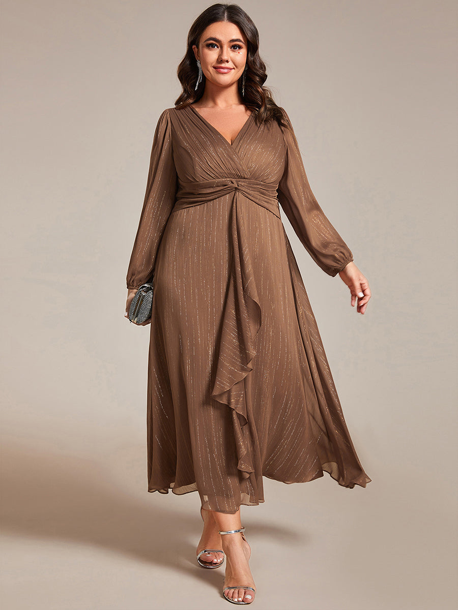pretty EMBER|Plus Size Twist Knot Louts Leaf Long Sleeve A-Line Evening Dress
