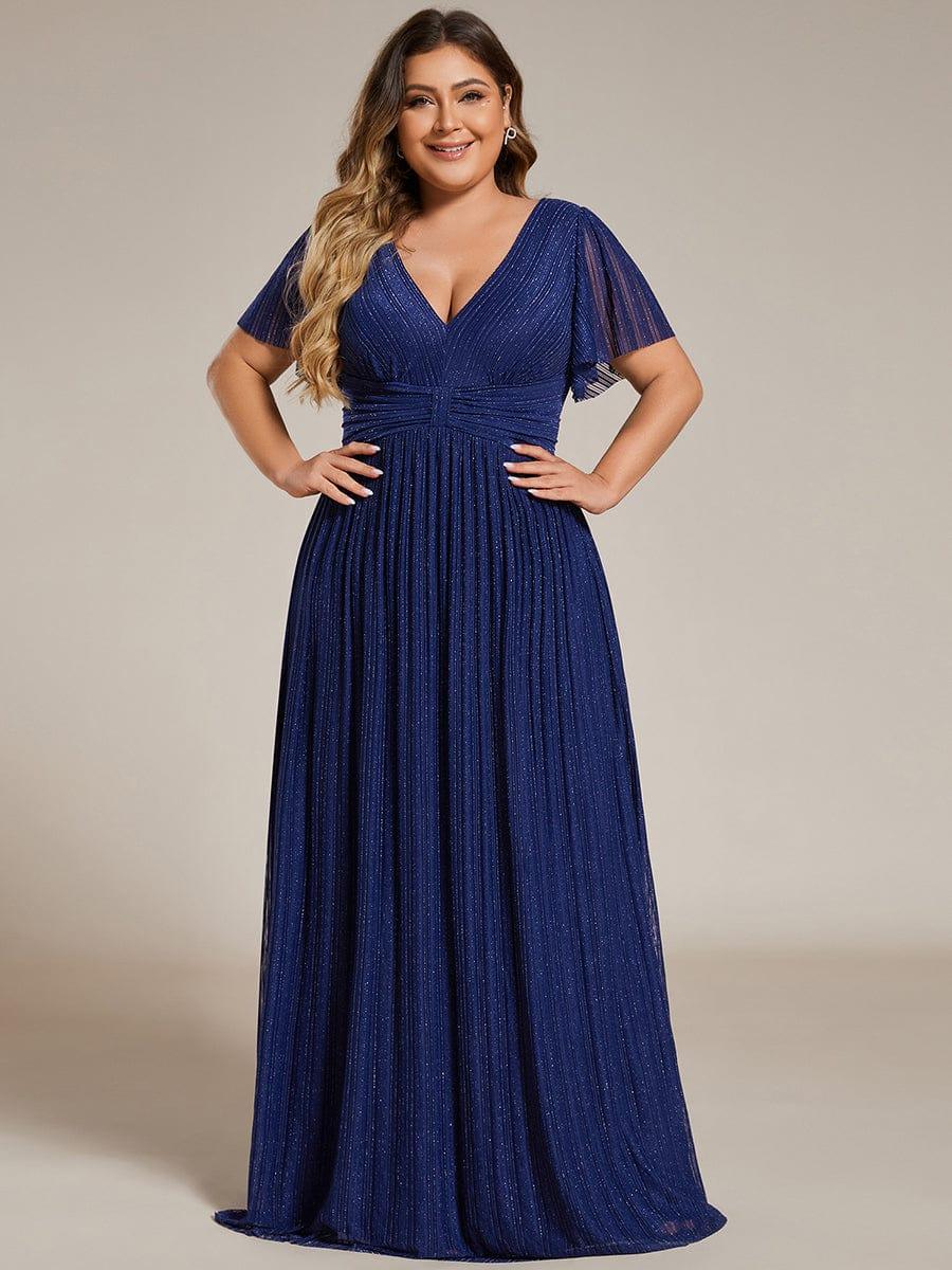 pretty DAPHNE|Plus Size V-Neck Glittery Short Sleeves Formal Evening Dress with Empire Waist