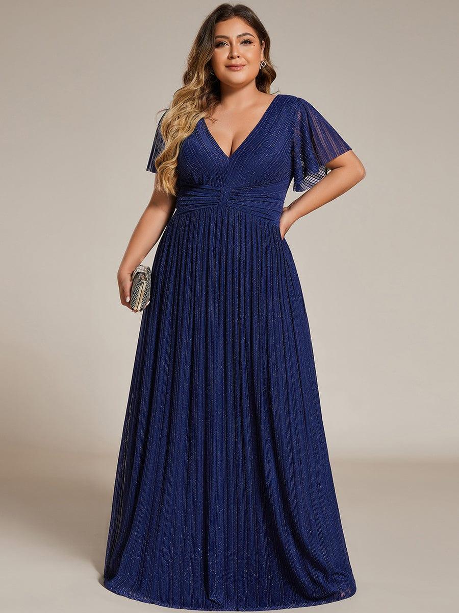 pretty DAPHNE|Plus Size V-Neck Glittery Short Sleeves Formal Evening Dress with Empire Waist