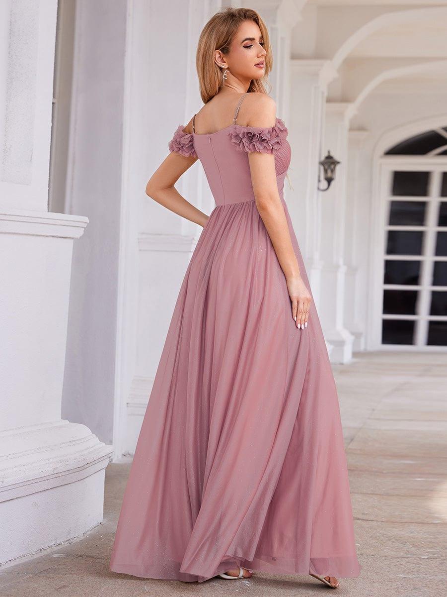 ever AYLANI|Sparkling V-Neck Floral Cold-Shoulder Evening Dress with Pleated