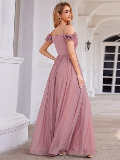 ever AYLANI|Sparkling V-Neck Floral Cold-Shoulder Evening Dress with Pleated