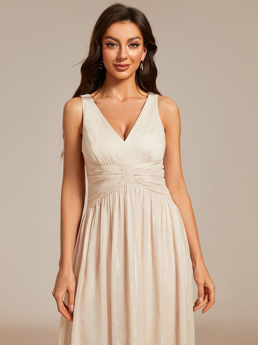 V-Neck High-Low Glitter Sleeveless Wedding Guest Dress with Pleated
