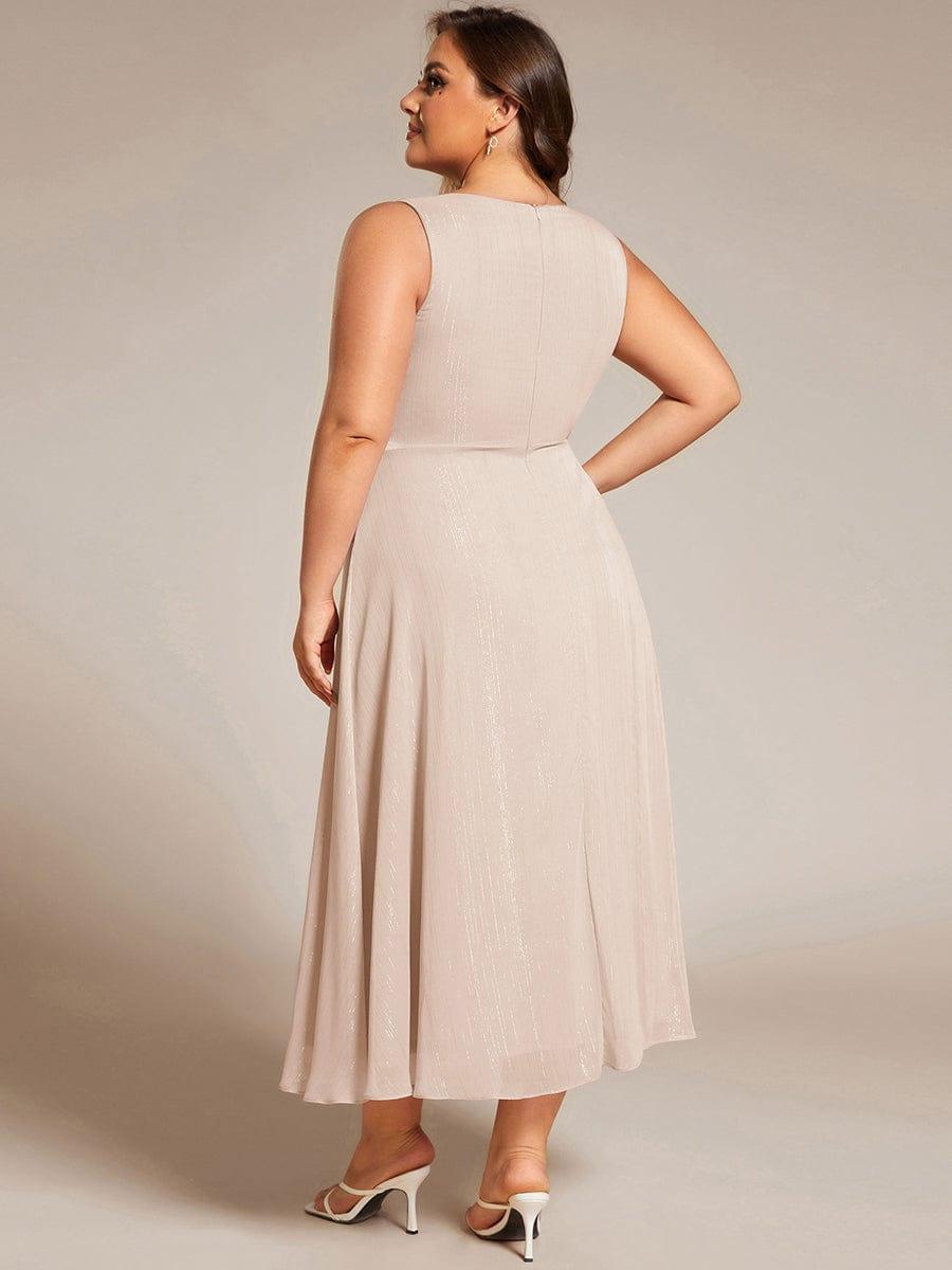 pretty MEI|Plus Size Sleeveless Glittery Ruffled V-Neck Midi Wedding Guest Dress