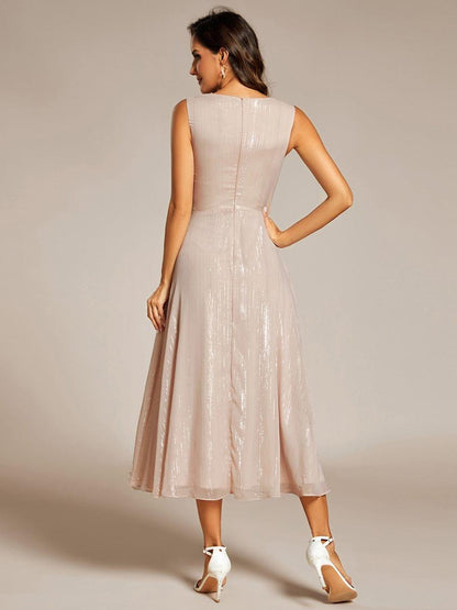 ever MEI|Glitter Sleeveless A-Line Midi Wedding Guest Dress with Ruffled Hem