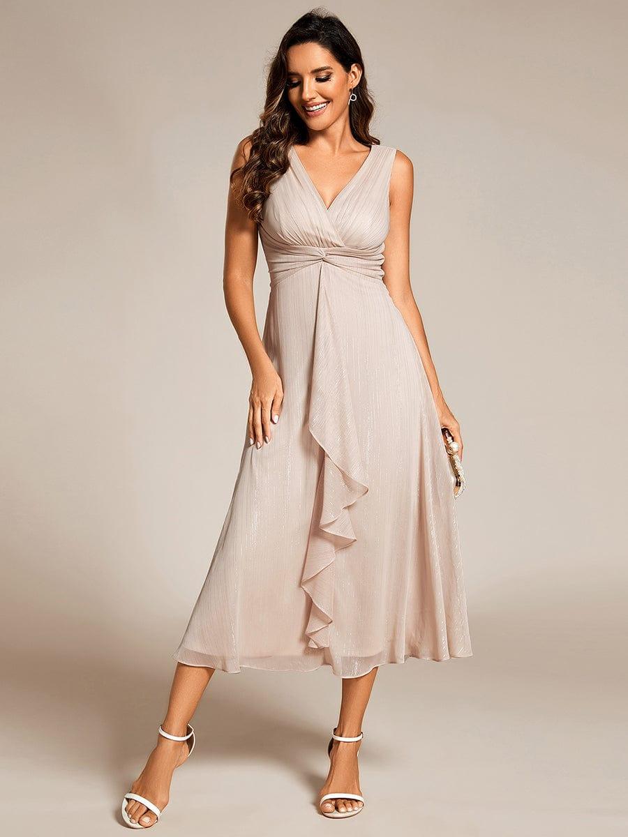 ever MEI|Glitter Sleeveless A-Line Midi Wedding Guest Dress with Ruffled Hem