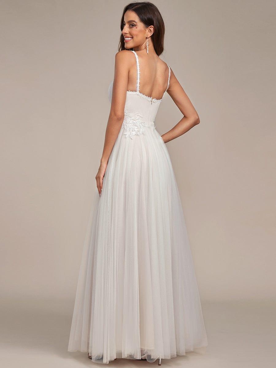 Tulle Floral Spaghetti Strap Illusion V-Neck A-Line Wedding Dress