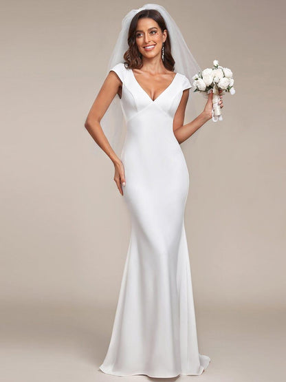 PATRISSE'S BRIDE|Cap Sleeve Deep V-Neck Backless Fishtail Wedding Dress
