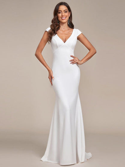 PATRISSE'S BRIDE|Cap Sleeve Deep V-Neck Backless Fishtail Wedding Dress