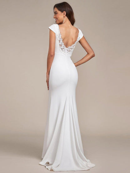 PATRISSE'S BRIDE|Cap Sleeve Deep V-Neck Backless Fishtail Wedding Dress