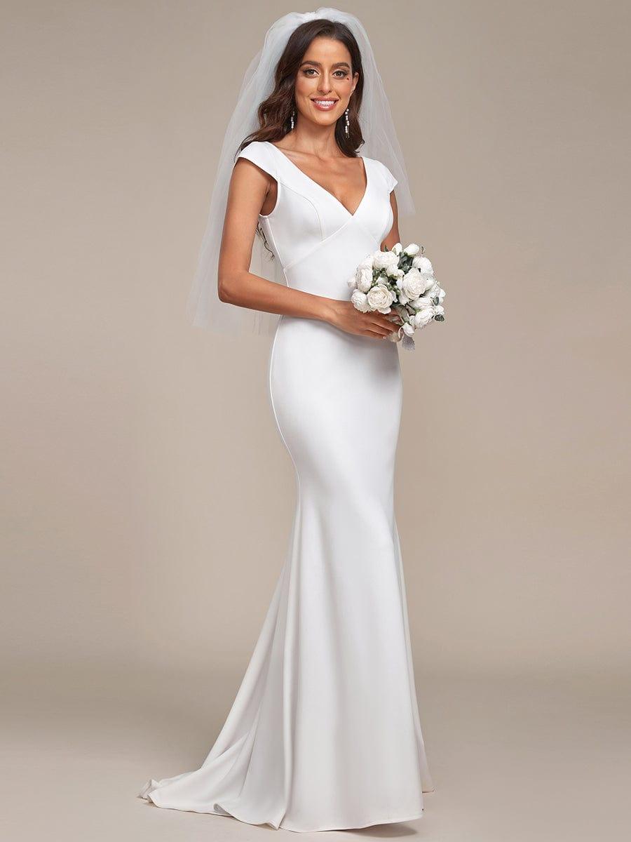 PATRISSE'S BRIDE|Cap Sleeve Deep V-Neck Backless Fishtail Wedding Dress