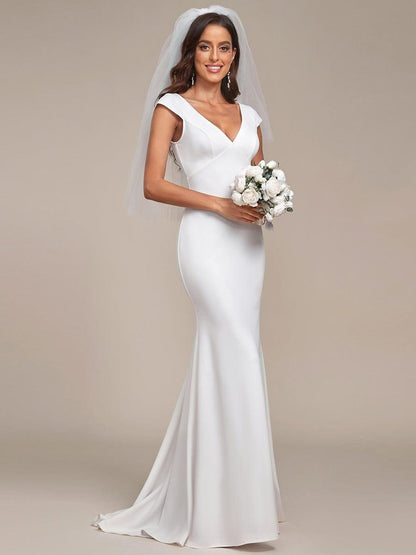 PATRISSE'S BRIDE|Cap Sleeve Deep V-Neck Backless Fishtail Wedding Dress