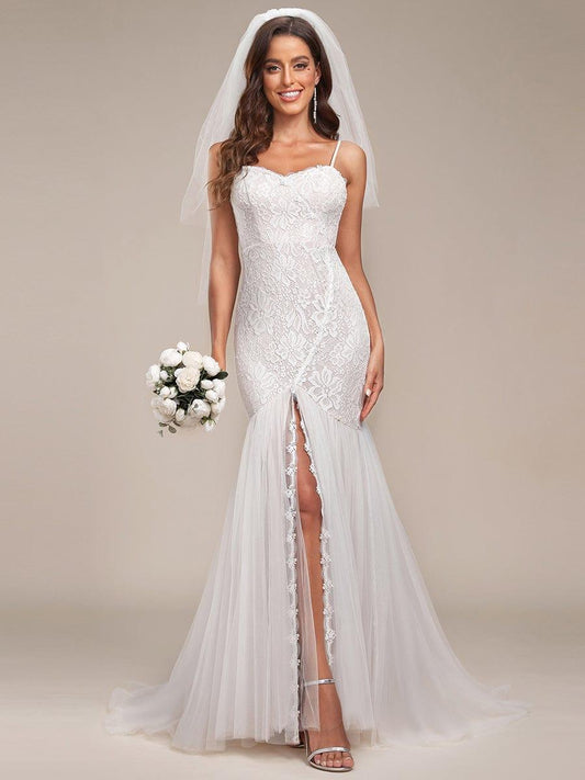ORCELLA'S BRIDE|Spaghetti Strap Lace Backless Long Fishtail Wedding Dress