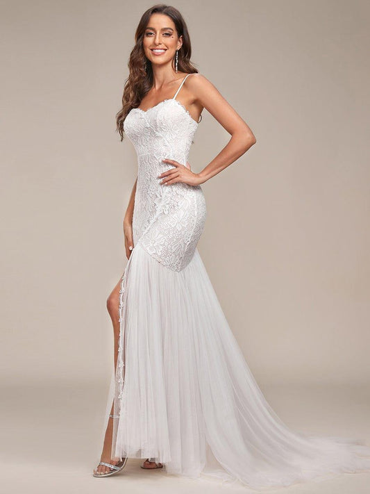 ORCELLA'S BRIDE|Spaghetti Strap Lace Backless Long Fishtail Wedding Dress