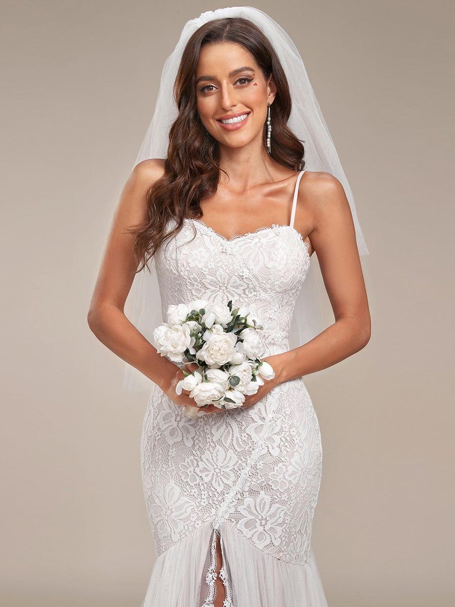 ORCELLA'S BRIDE|Spaghetti Strap Lace Backless Long Fishtail Wedding Dress