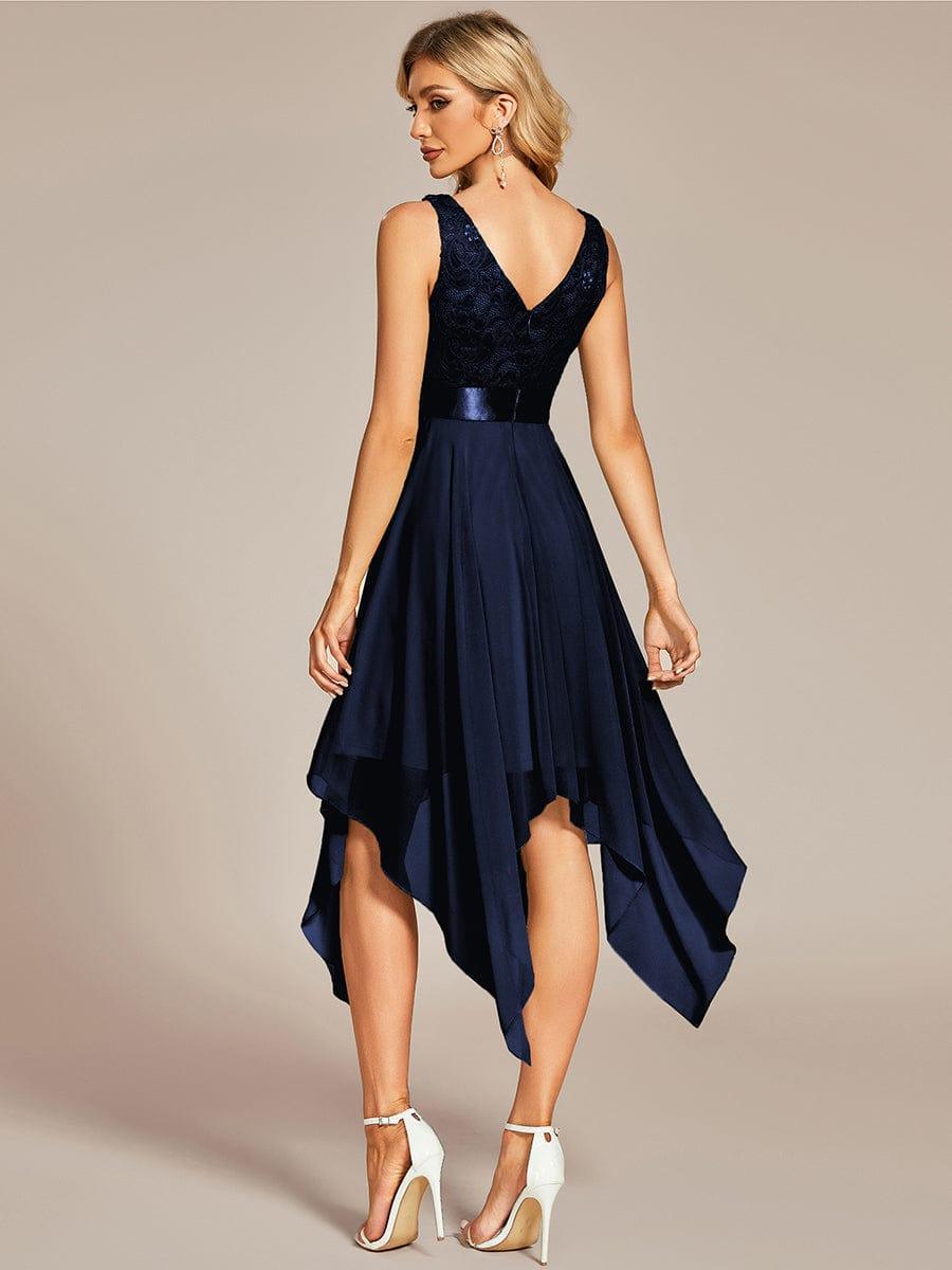 ever COSTA|Deep V-Neck Lace Chiffon Bridesmaid Dress with Asymmetrical Hem